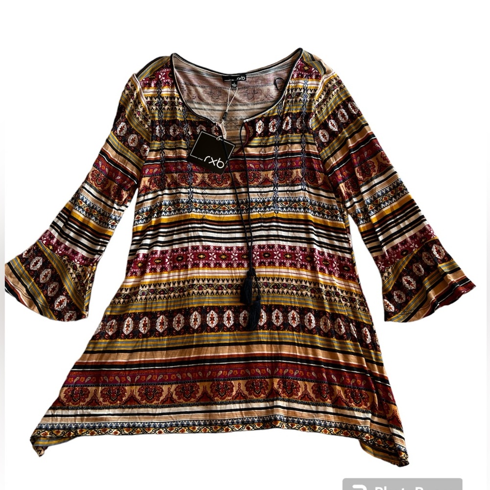 NWT women’s rbx embroidered tassel tunic with flutter sleeve size S
A